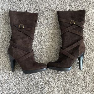 Brown Heeled Boots—Great Condition